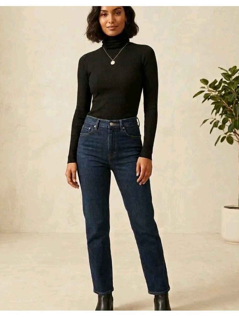 Everlane T-Shirt Womens XS Black Long Sleeve Ribbed Turtleneck Knit Top